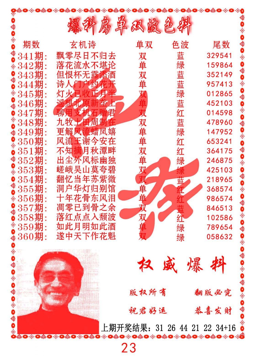 349期爆料房单双波色料[图]